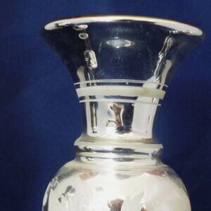 Antique Mercury Glass Vase Victorian Hand Painted leaves 6 1/2" gilt berries